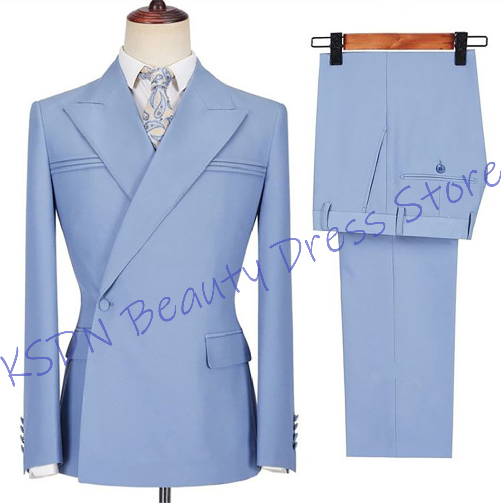 Men'S Formal Evening Wear - Elegant Men's Sky Blue Suit Slim