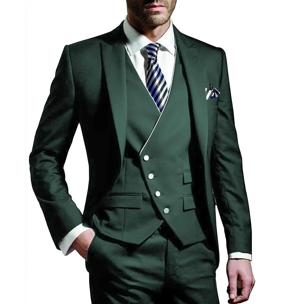 Men'S Formal Evening Wear - Men Suit Army Green 3 Piece