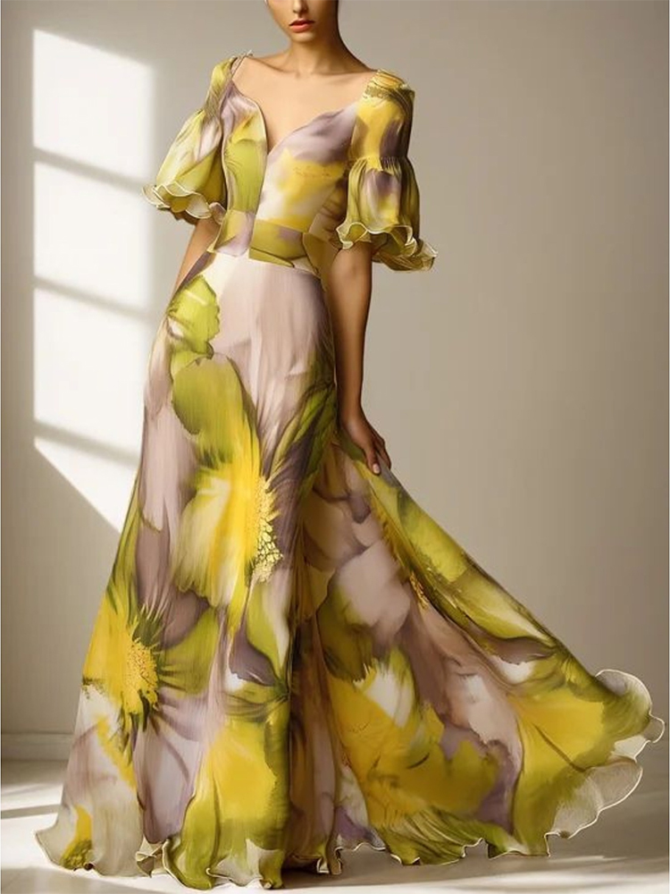 Women Floral Chiffon Maxi Dres - Men'S Formal Wear For Wedding Guest recension och pris