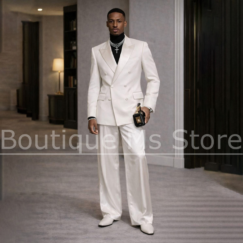 Men's White Satin Suit 2 Piece - Men Formal Wear Wedding recension och pris